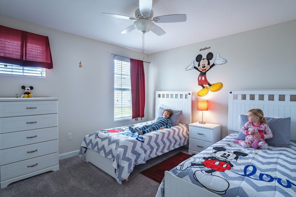 Champions Gate Magical Retreat upstairs kids Mickie and Minnie Mouse themed bedroom