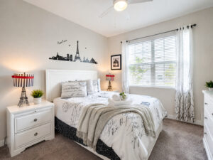 Champions Gate Magical Retreat downstairs bedroom Paris themed queen bed